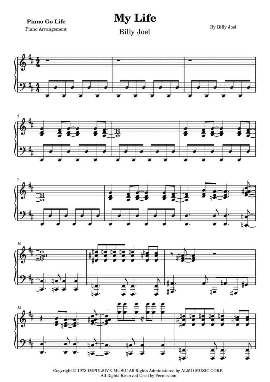 My Life My Life Piano Solo scores gallery preview page 1