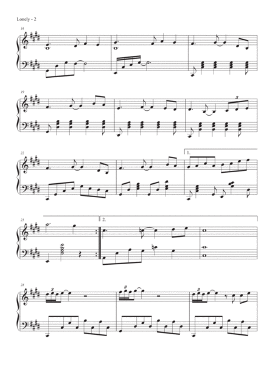 Lonely Lonely Piano Solo scores gallery preview page 4