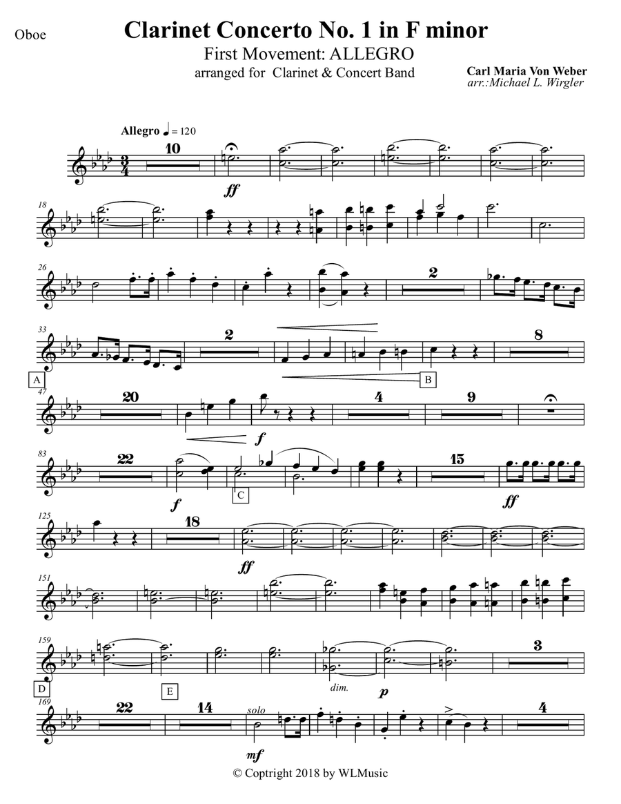 Weber: Concerto for Clarinet No.1 in f minor, Op.73 - First Movement: Allegro Concert Band scores gallery preview page 6