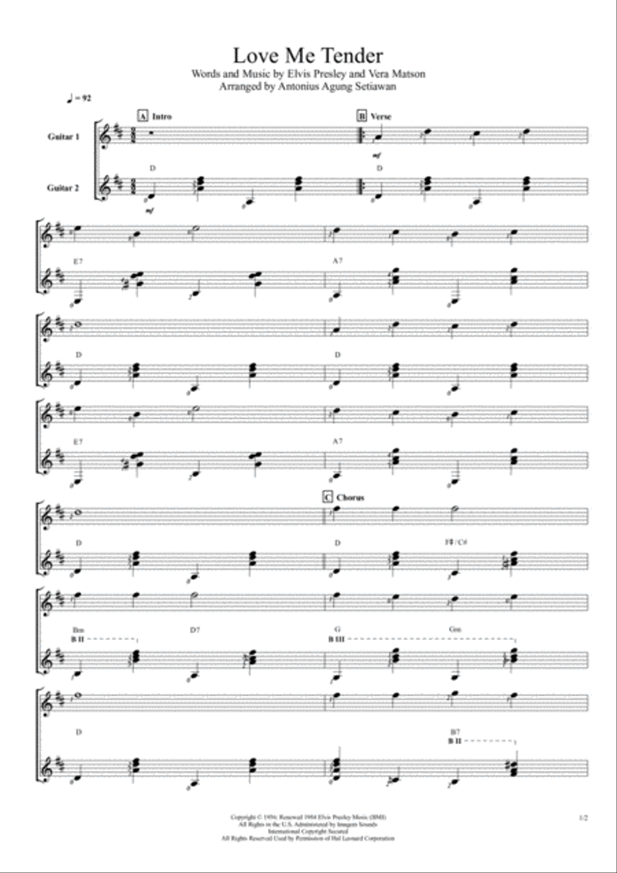 Love Me Tender Guitar Solo scores gallery preview page 1