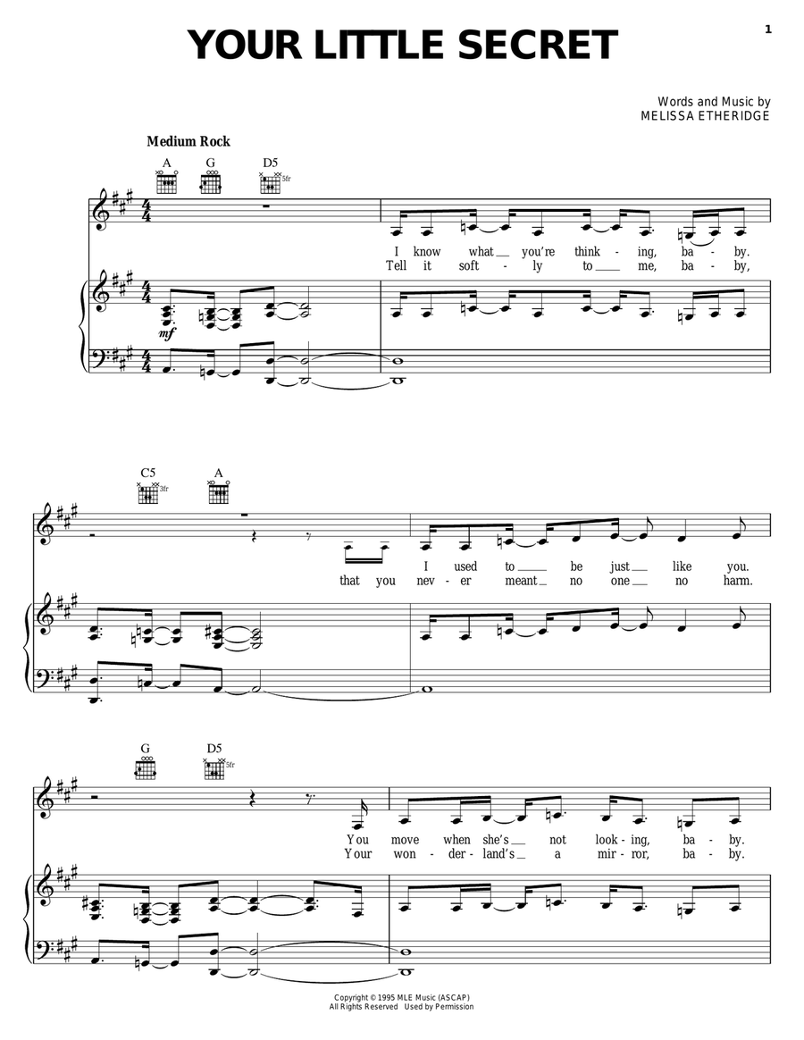 Your Little Secret Your Little Secret Piano, Vocal, Guitar scores gallery preview page 1