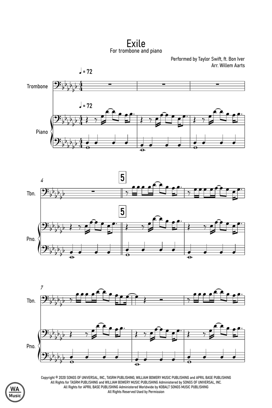 Exile Piano scores gallery preview page 1