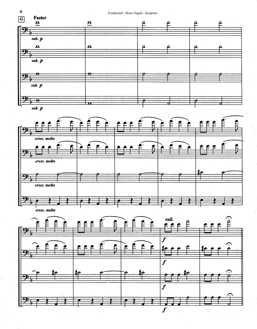 Hava Nagila Israeli Folk Song for Trombone Quartet Brass Quartet scores gallery preview page 6