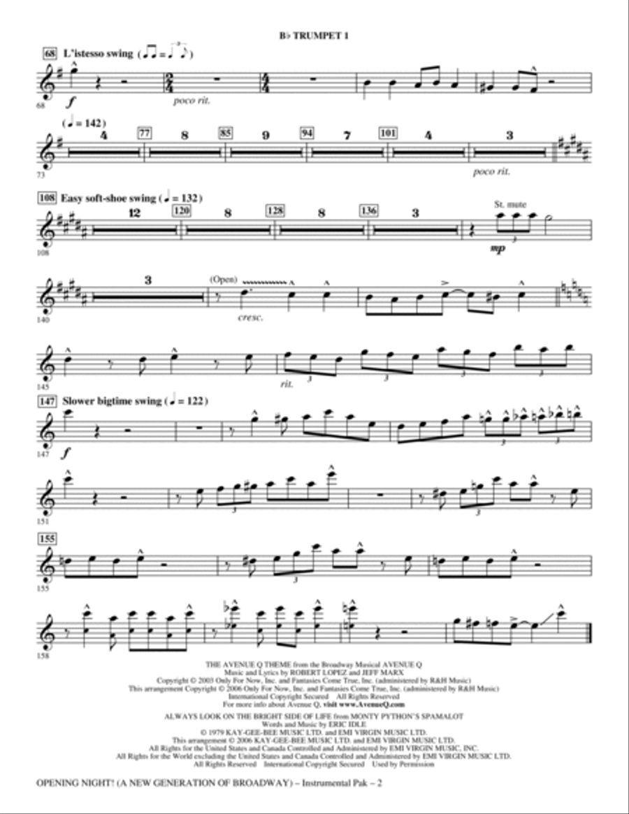 Opening Night - Bb Trumpet 1 Choir scores gallery preview page 2