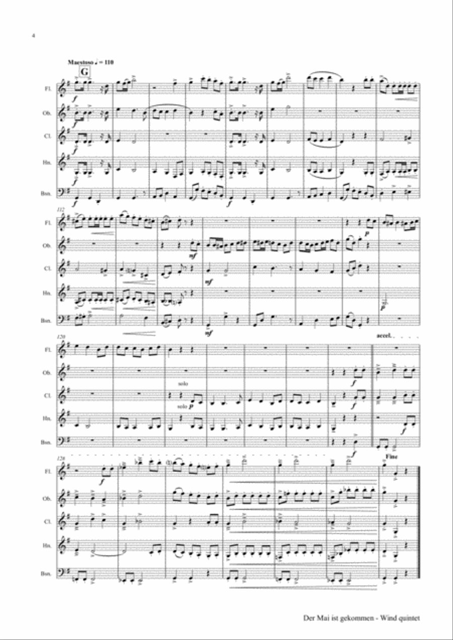 Der Mai ist gekommen - German Folk Song - Wind Quintet Woodwind Quintet scores gallery preview page 4