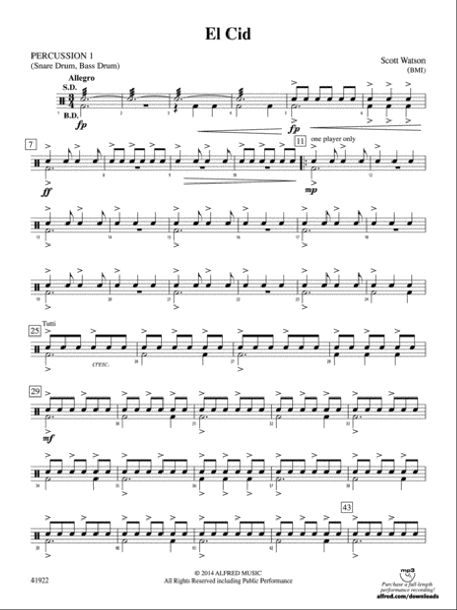 El Cid: 1st Percussion El Cid: 1st Percussion Concert Band scores gallery preview page 1