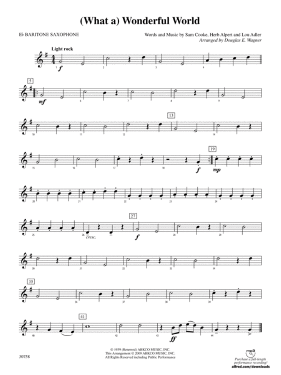(What a) Wonderful World: E-flat Baritone Saxophone Concert Band scores gallery preview page 1