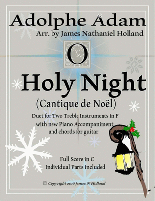 Book cover for O Holy Night (Cantique de Noel) Adolphe Adam Duet for Treble Instruments in F