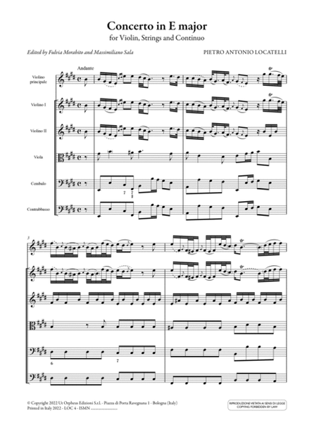 Concerto in E major Op-sn 4 for Violin, Strings and Continuo. Critical Edition