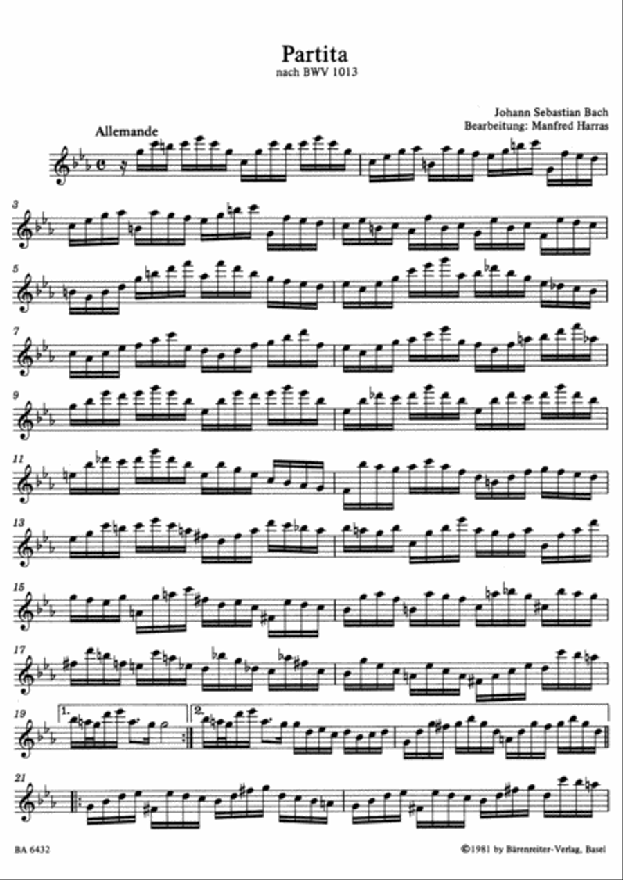 Partita for Solo Treble Recorder c minor (original a minor), BWV 1013 Alto Recorder scores gallery preview page 2