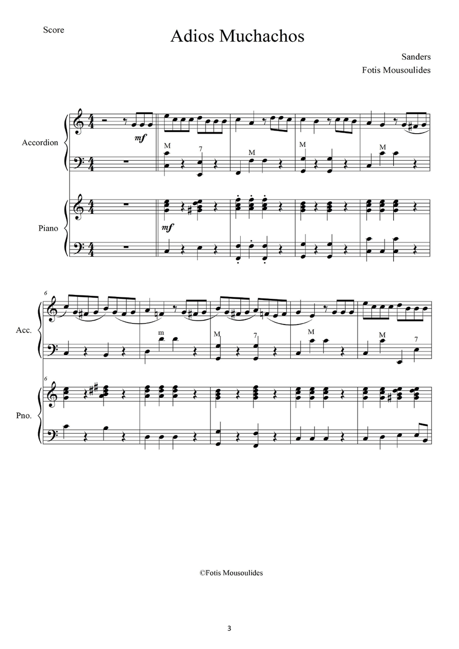 Adios Muchachos for accordion and piano Piano scores gallery preview page 3