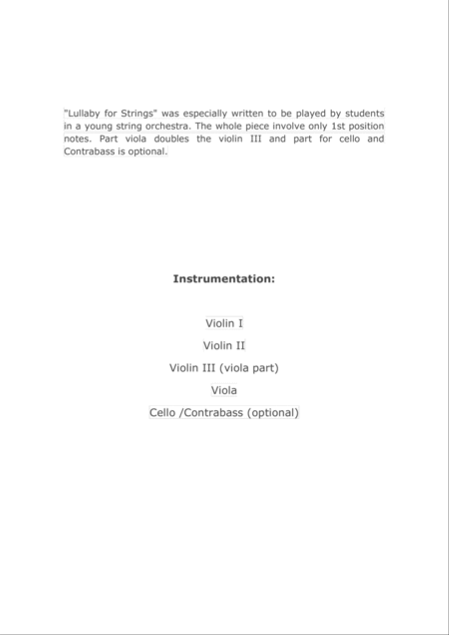 Lullaby for Strings (Renato Goulart) - Score and parts String Orchestra scores gallery preview page 2