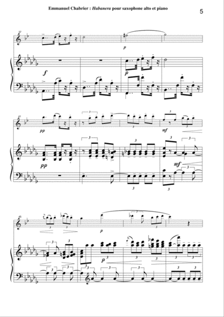 Emmanuel Chabrier: Habanera arranged for alto saxophone and piano Alto Saxophone scores gallery preview page 5