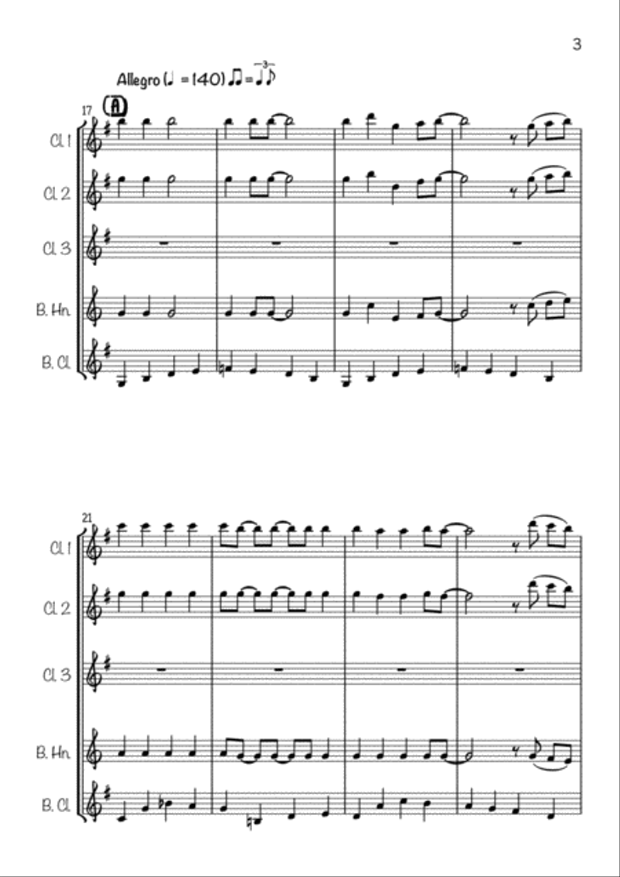 Jingle Bells Jazzy (Clarinet Quintet) Clarinet Quintet scores gallery preview page 3
