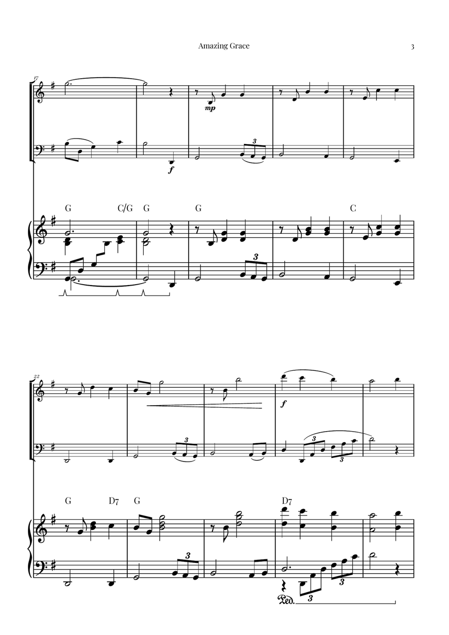 Amazing Grace: Beautiful Duet Piano Trio scores gallery preview page 3