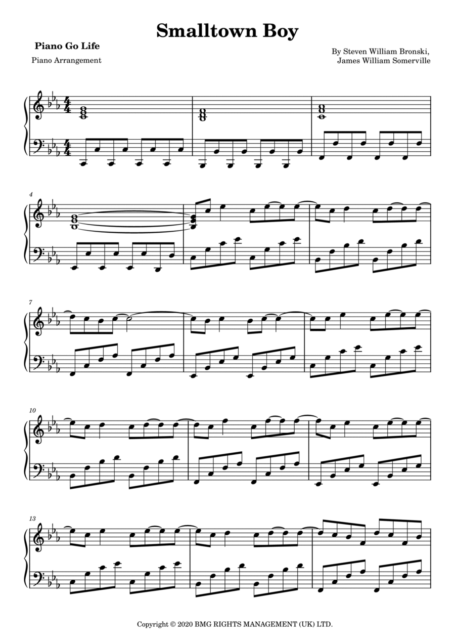 Smalltown Boy Piano Solo scores gallery preview page 1