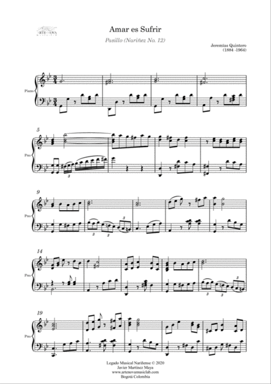 Amar es Sufrir - Pasillo for Piano (Latin Folk Music) Piano Solo scores gallery preview page 2