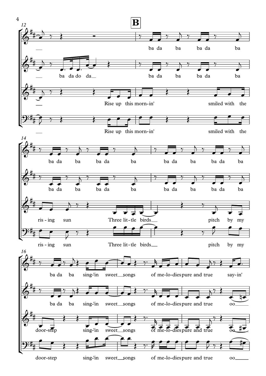 Three Little Birds Three Little Birds 4-Part scores gallery preview page 4
