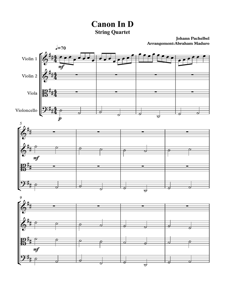 Canon In D String Quartet String Quartet scores gallery preview page 1
