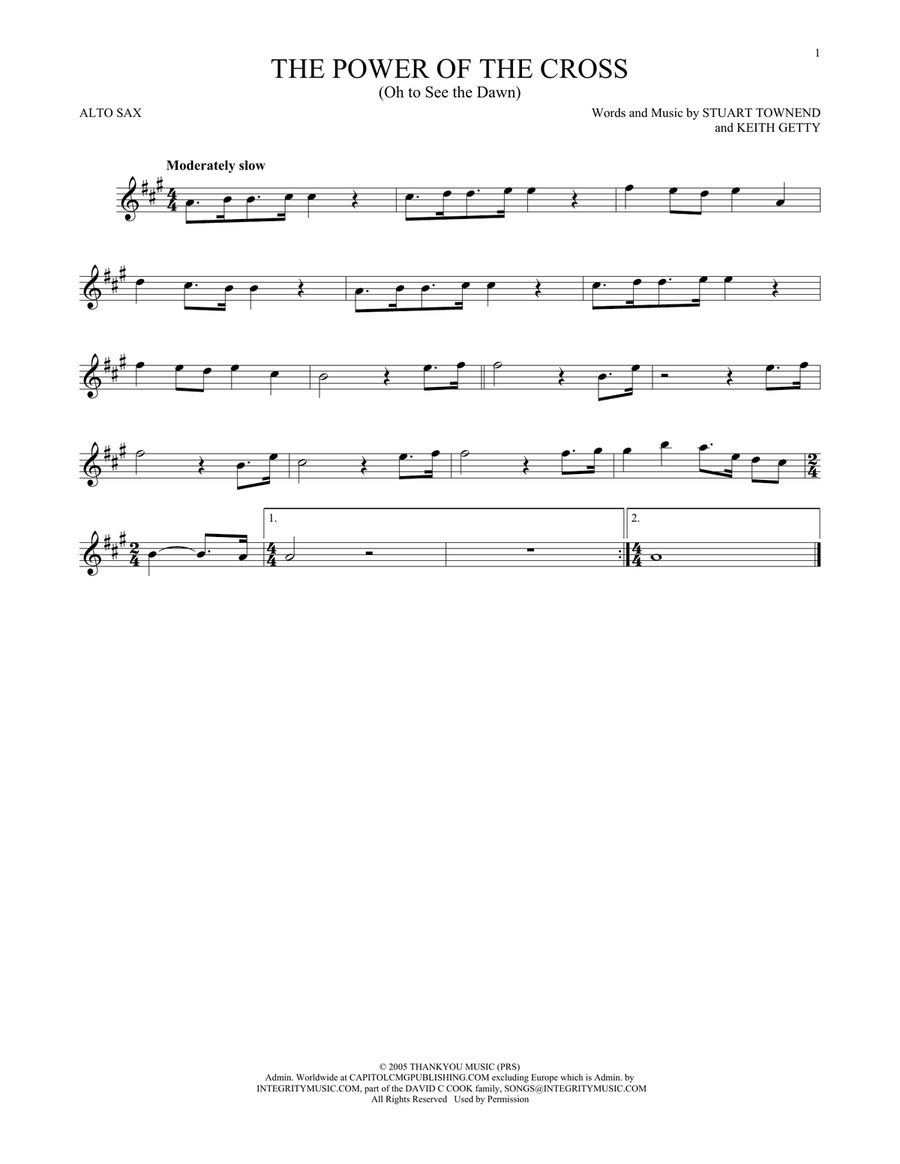 The Power Of The Cross (Oh To See The Dawn) Alto Saxophone scores gallery preview page 1