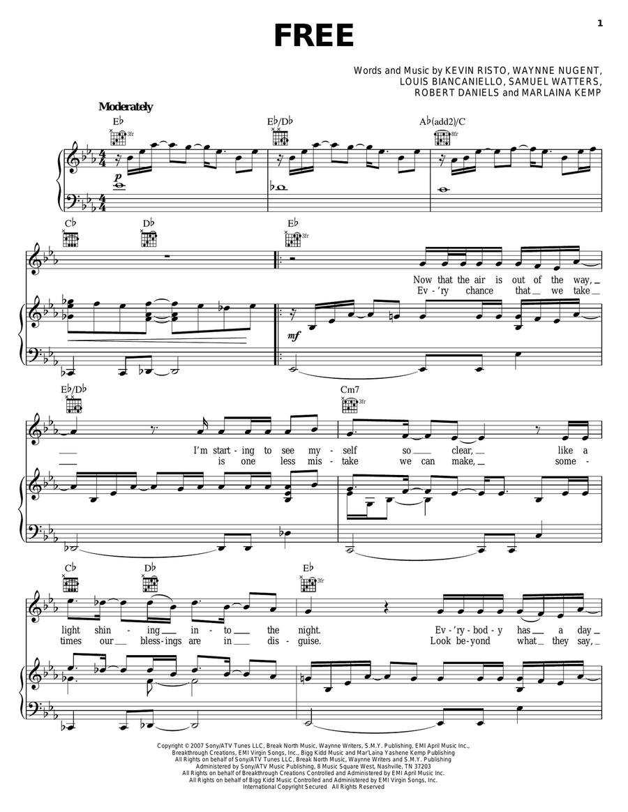 Free Piano, Vocal, Guitar scores gallery preview page 1
