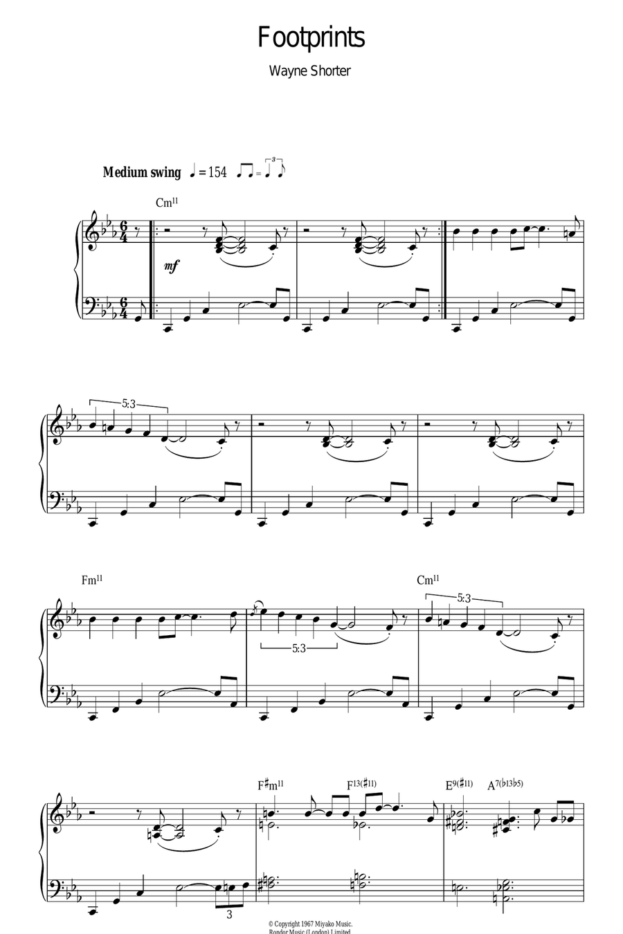 Footprints Piano Solo scores gallery preview page 1