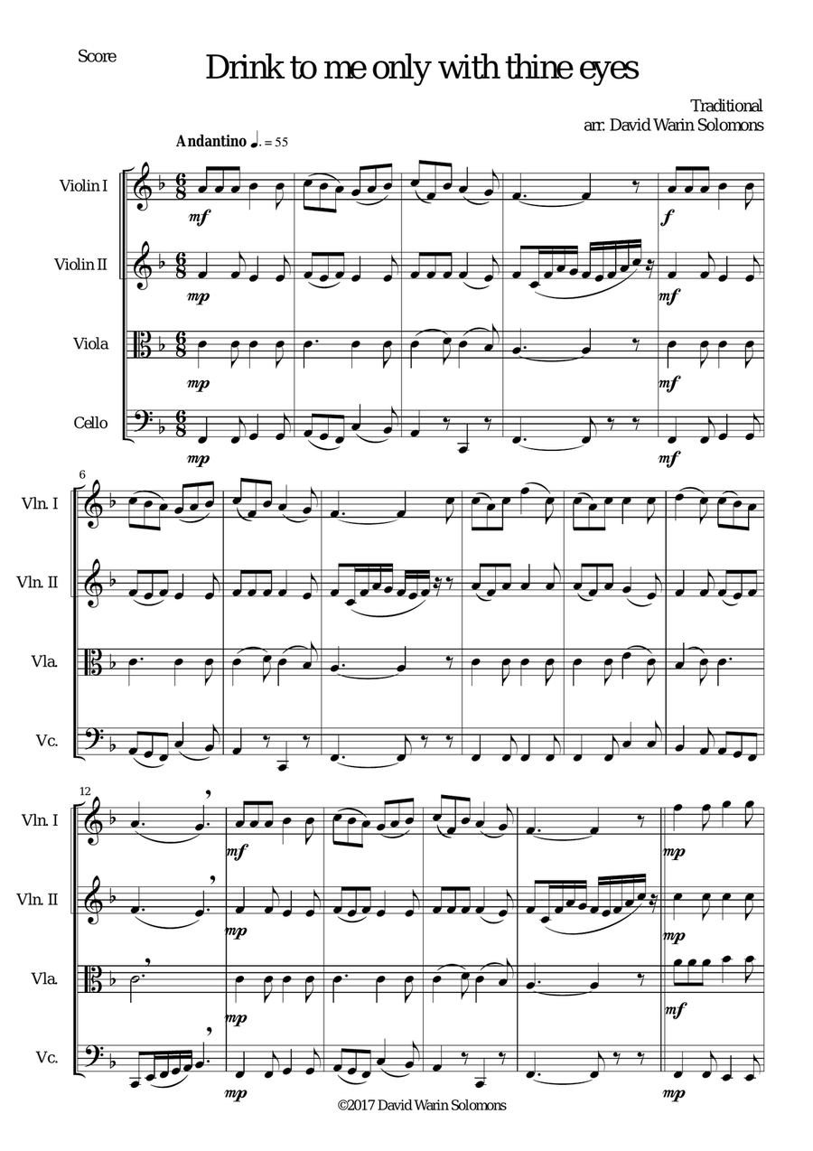 Drink to me only with thine eyes for string quartet String Quartet scores gallery preview page 1