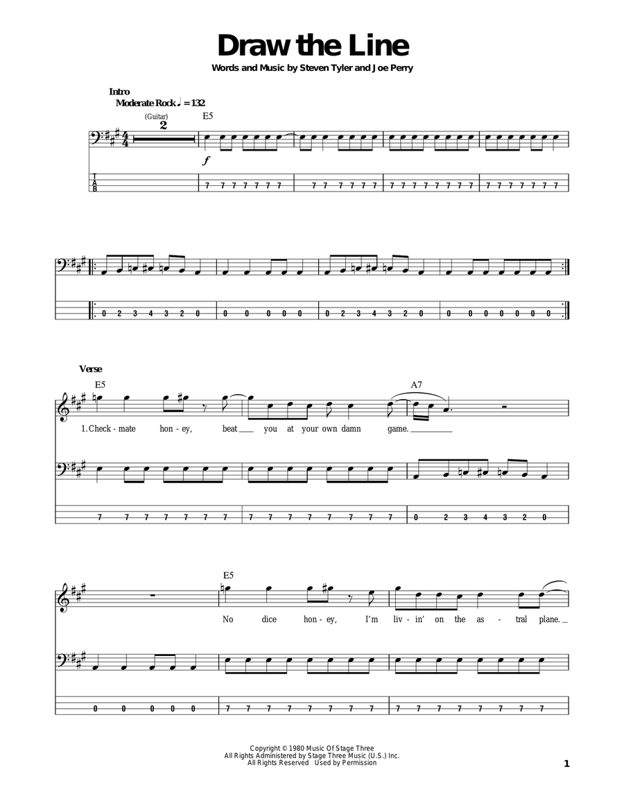 Draw The Line Bass Guitar Tablature scores gallery preview page 1