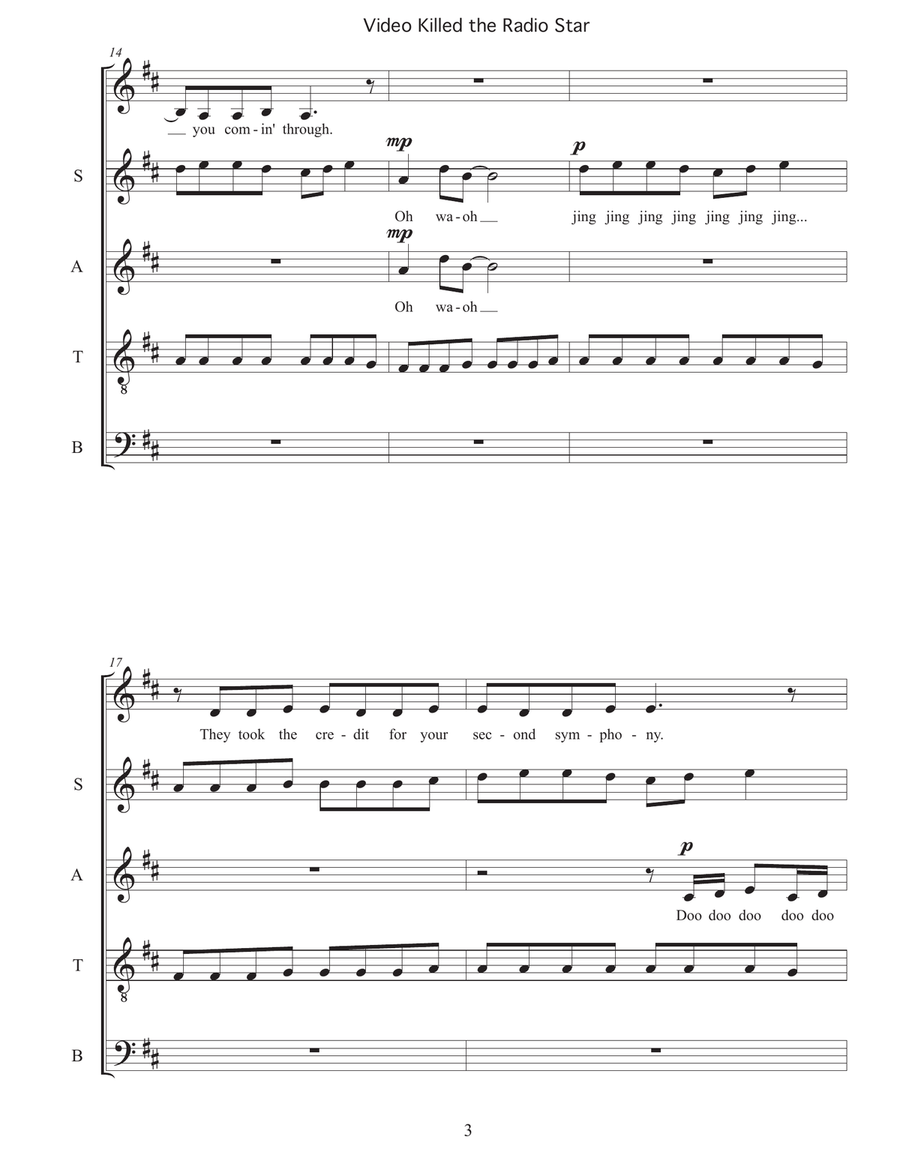Video Killed The Radio Star 4-Part scores gallery preview page 3