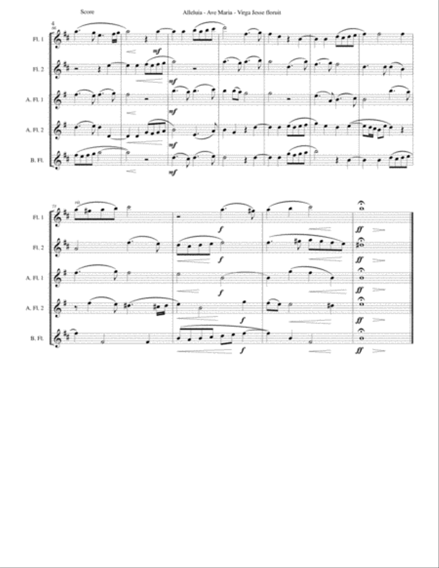Alleluia - Ave Maria - Virga Jesse floruit arranged for flute quintet Flute Solo scores gallery preview page 4
