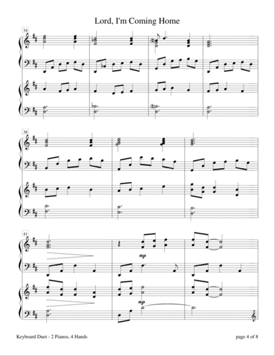 Lord, I'm Coming Home (2 Pianos, 4 Hands Duet) 2 Pianos, 4-Hands scores gallery preview page 6