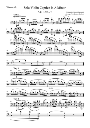 Solo Violin Caprice No. 24 in A Minor arranged for Cello