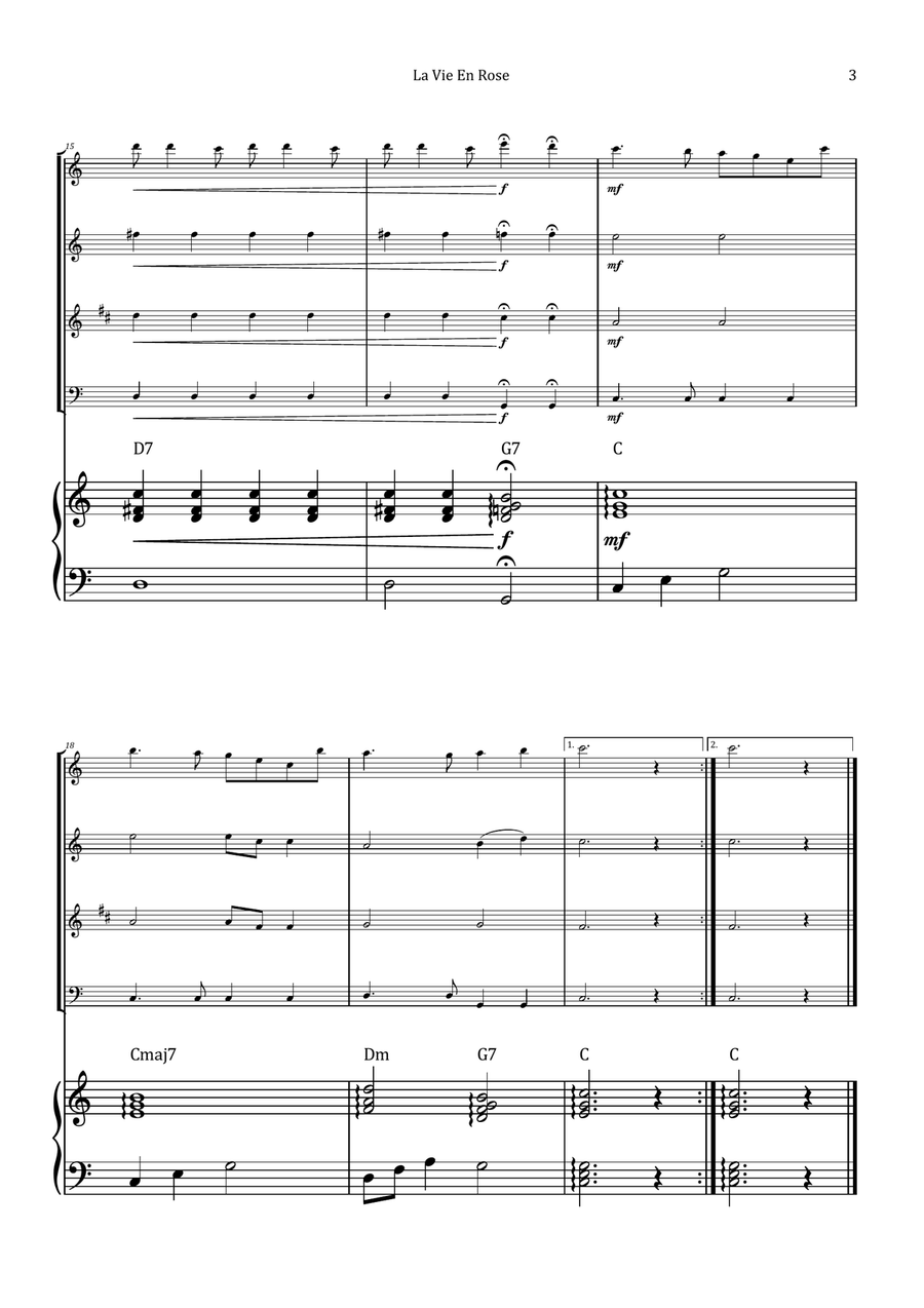 La Vie En Rose Woodwind Quartet scores gallery preview page 3