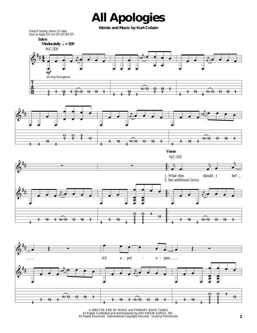 All Apologies Acoustic Guitar scores gallery preview page 1