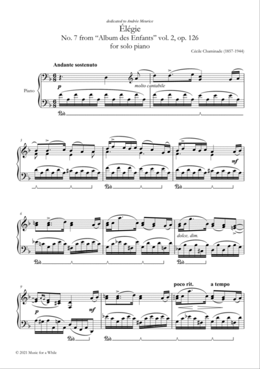 Cécile Chaminade - Élégie op. 126 no. 7 for solo piano Piano Solo scores gallery preview page 2