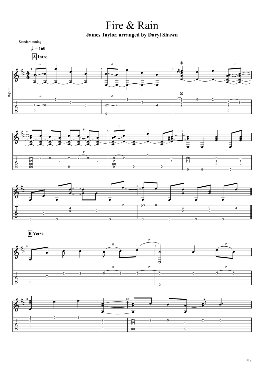 Fire And Rain Guitar Tablature scores gallery preview page 1
