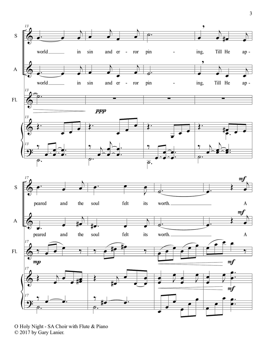 O HOLY NIGHT (SA Choir with Flute & Piano - Score & Parts included) O HOLY NIGHT (SA Choir with Flute & Piano - Score & Parts included) SA scores gallery preview page 4