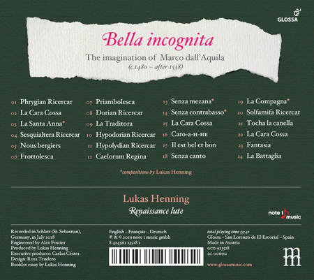 Lukas Henning: Bella Incognita - The Imagination of Marco dall'Aquila  Sheet Music