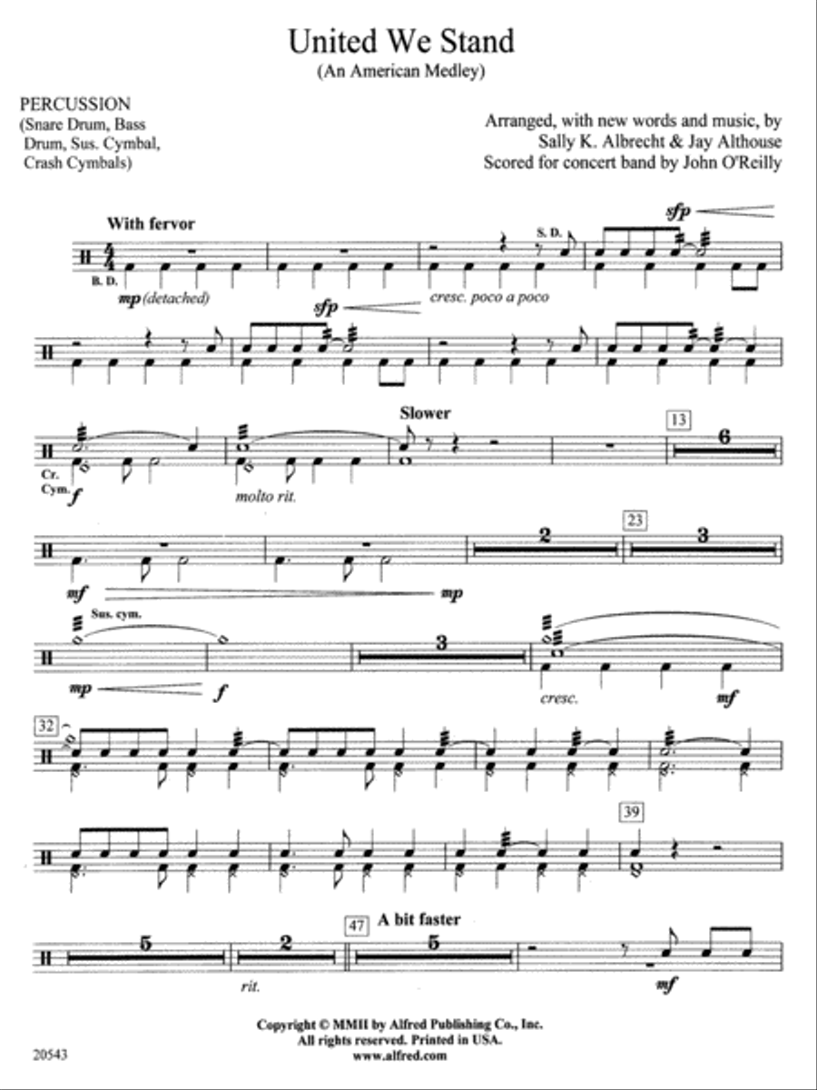 United We Stand (An American Medley): 1st Percussion Concert Band scores gallery preview page 1