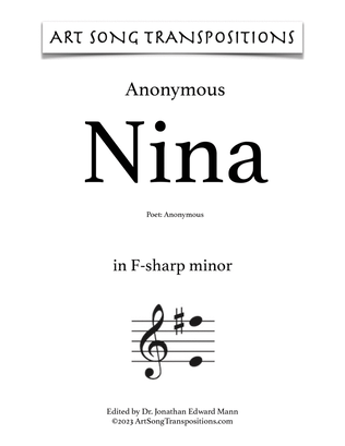 Book cover for ANONYMOUS: Nina (transposed to F-sharp minor, F minor, and E minor)