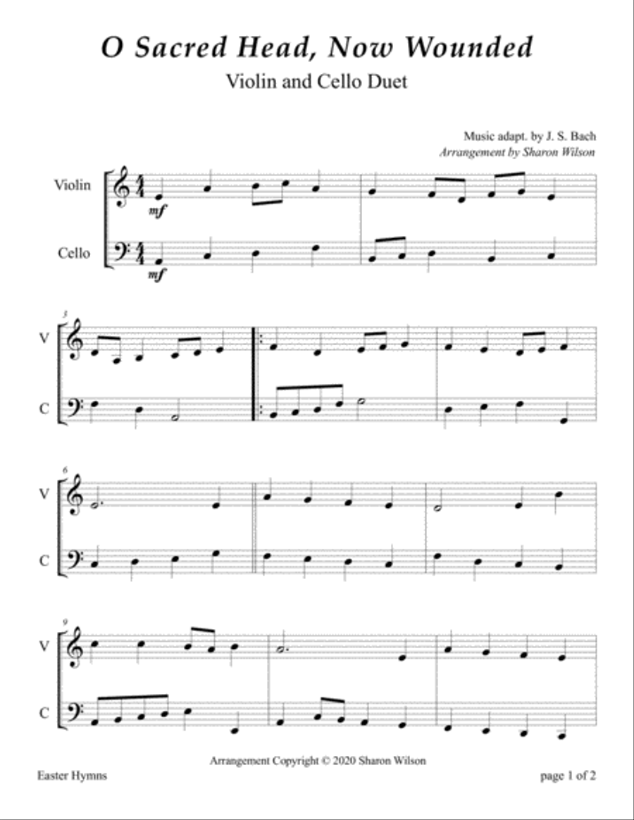 O Sacred Head, Now Wounded (for String Duet – Violin and Cello) String Duet scores gallery preview page 3