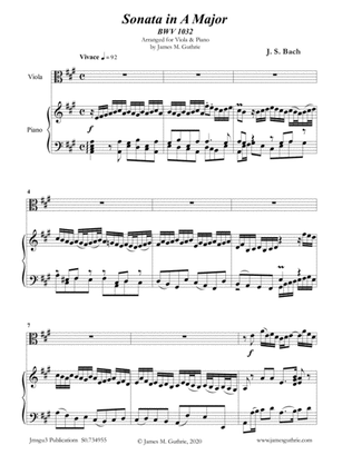 Book cover for BACH: Sonata in A BWV 1032 for Viola & Piano