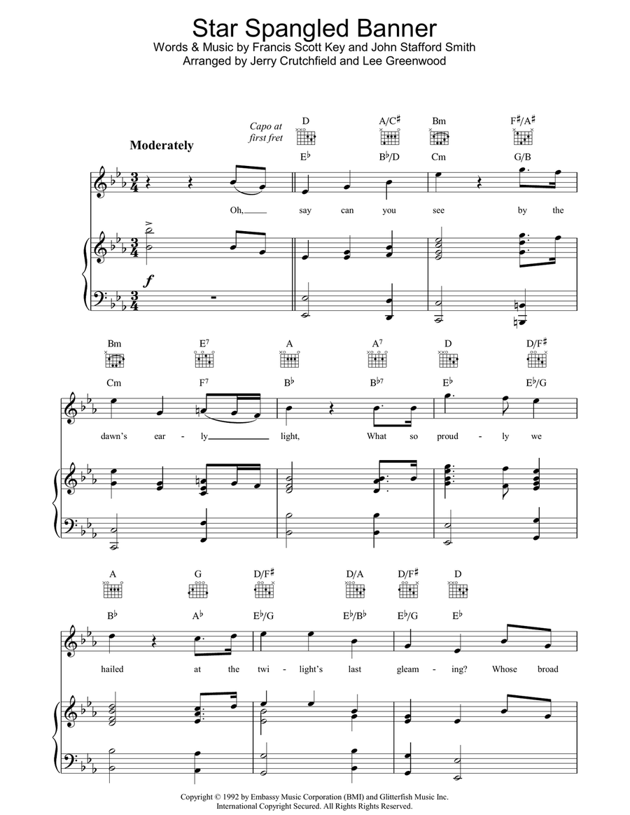The Star Spangled Banner Piano, Vocal, Guitar scores gallery preview page 1