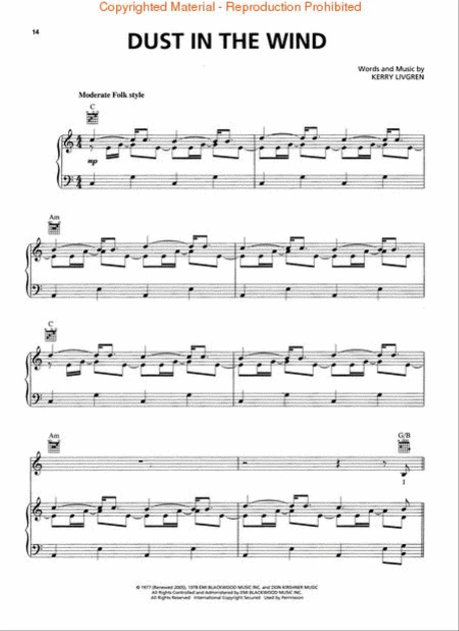 Kansas - Greatest Hits Piano, Vocal, Guitar scores gallery preview page 4