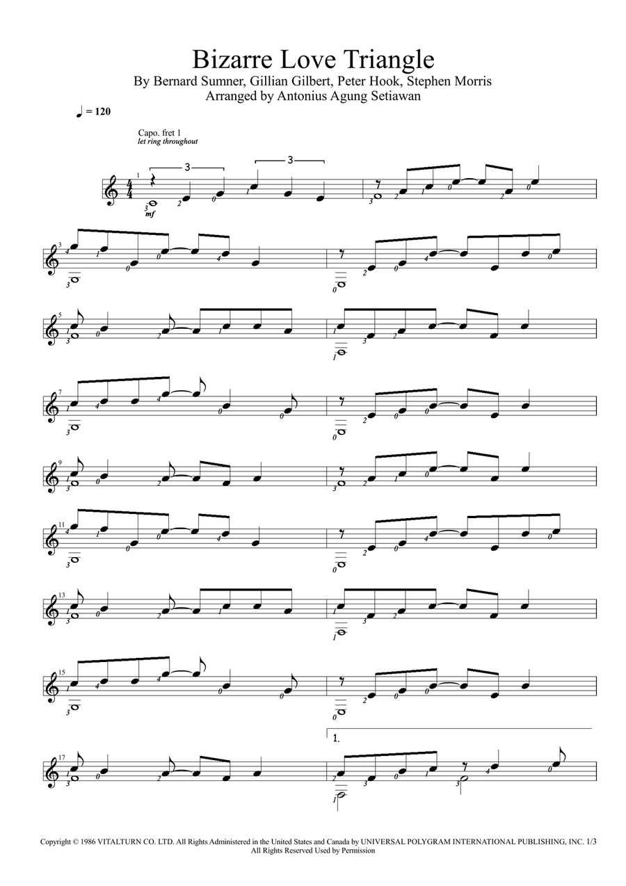 Bizarre Love Triangle Guitar Solo scores gallery preview page 1