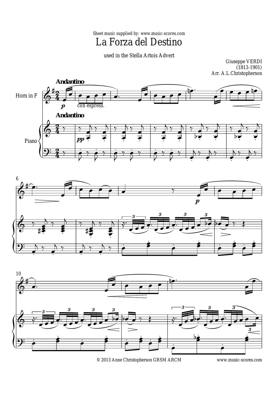 Verdi: Forza del Destino - French Horn Piano scores gallery preview page 1