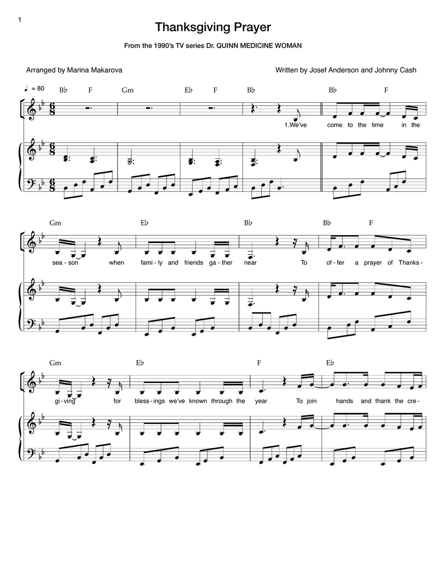 Thanksgiving Prayer Piano, Vocal scores gallery preview page 1