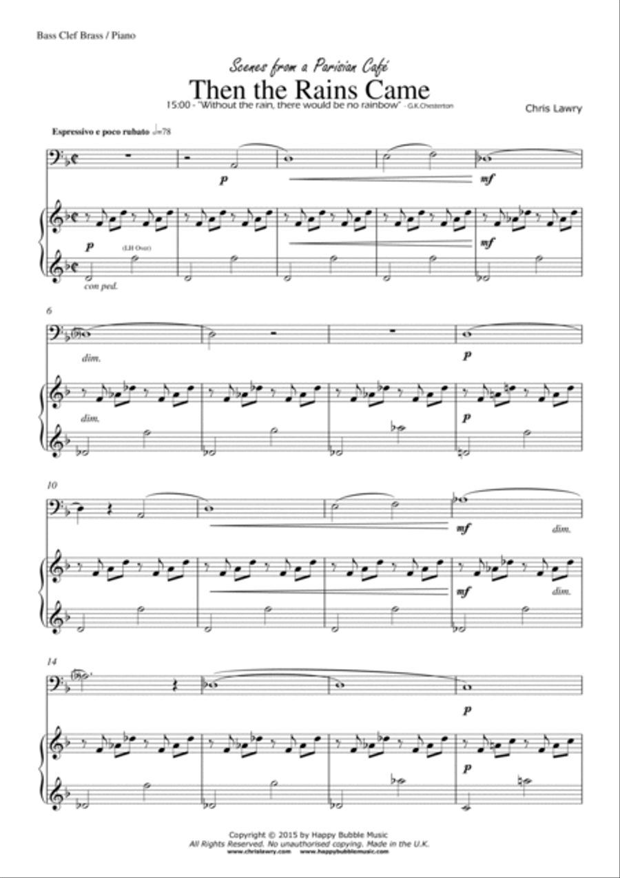 Then the Rains Came - for Low Brass [Bass Clef] & Piano (from Scenes from a Parisian Cafe) Brass Duet scores gallery preview page 3
