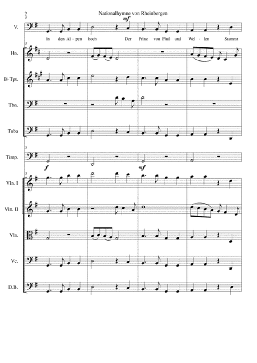 Nationalhymne von Rheinbergen (National Anthem of Rheinbergen) baritone and orchestra SCORE only image number null