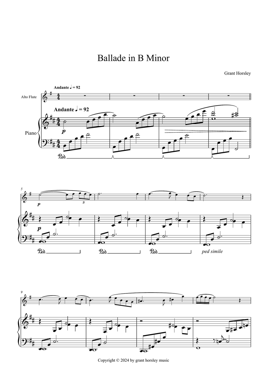 Ballade in B minor for Alto flute and Piano. Flute Solo scores gallery preview page 2